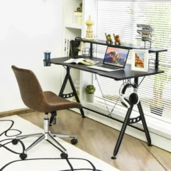 Gaming Computer Desk Ergonomic Racing Table Workstation W/ Monitor Shelf