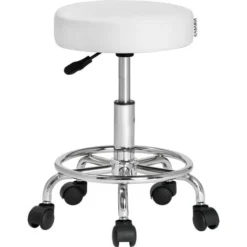 Casaria Rolling Stool Height Adjustable 51-65 Cm Rotatable 360° 10cm Thick Padding Footrest And 5 Castors Massage Salon Band Office Hydraulic Stool White