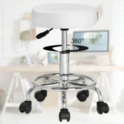 Casaria Rolling Stool Height Adjustable 51-65 Cm Rotatable 360° 10cm Thick Padding Footrest And 5 Castors Massage Salon Band Office Hydraulic Stool White -Office Furniture Store 41832965 5