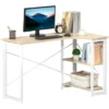 HOMCOM L-Shape Folding Computer Desk Study Workstation With 2 Shelves Oak Tone