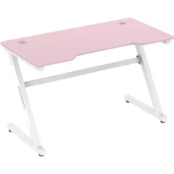 HOMCOM 1.2m Z-Shaped Racing Style Gaming Desk W/ Cable Managenent Home Office Pink