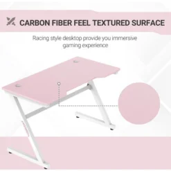 HOMCOM 1.2m Z-Shaped Racing Style Gaming Desk W/ Cable Managenent Home Office Pink -Office Furniture Store 41944101 4