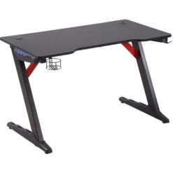 HOMCOM LED Racing Style Gaming Desk Table With Cup Holder Hook Cable Holes