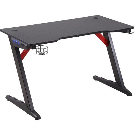 HOMCOM LED Racing Style Gaming Desk Table With Cup Holder Hook Cable Holes 1 HOMCOM LED Racing Style Gaming Desk Table With Cup Holder Hook Cable Holes