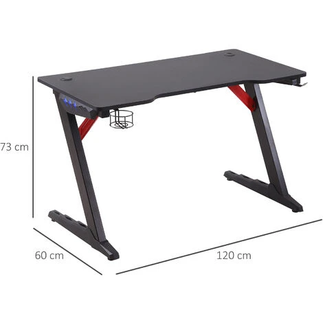 HOMCOM LED Racing Style Gaming Desk Table With Cup Holder Hook Cable Holes 2 HOMCOM LED Racing Style Gaming Desk Table With Cup Holder Hook Cable Holes - Image 2