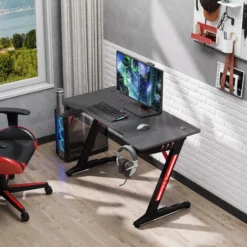 HOMCOM LED Racing Style Gaming Desk Table With Cup Holder Hook Cable Holes 8 HOMCOM LED Racing Style Gaming Desk Table With Cup Holder Hook Cable Holes -Office Furniture Store 41944102 4