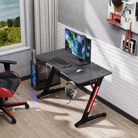 HOMCOM LED Racing Style Gaming Desk Table With Cup Holder Hook Cable Holes 4 HOMCOM LED Racing Style Gaming Desk Table With Cup Holder Hook Cable Holes - Image 4