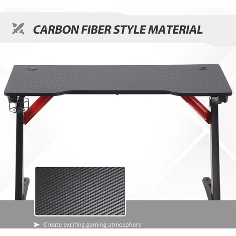 HOMCOM LED Racing Style Gaming Desk Table With Cup Holder Hook Cable Holes 5 HOMCOM LED Racing Style Gaming Desk Table With Cup Holder Hook Cable Holes - Image 5