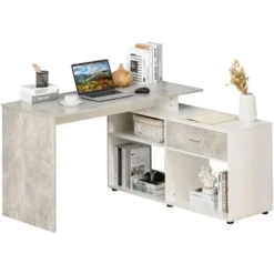 HOMCOM L-Shaped Computer Desk Home Office Table Corner Desk With Shelves Drawer