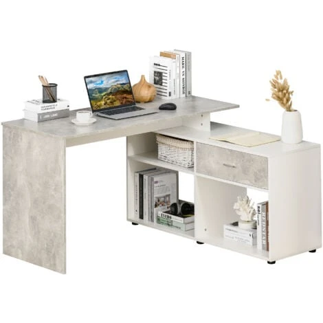 HOMCOM L-Shaped Computer Desk Home Office Table Corner Desk With Shelves Drawer 1 HOMCOM L-Shaped Computer Desk Home Office Table Corner Desk With Shelves Drawer