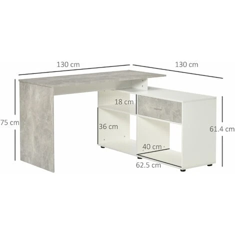 HOMCOM L-Shaped Computer Desk Home Office Table Corner Desk With Shelves Drawer 2 HOMCOM L-Shaped Computer Desk Home Office Table Corner Desk With Shelves Drawer - Image 2