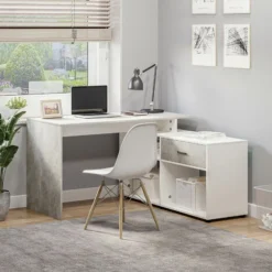 HOMCOM L-Shaped Computer Desk Home Office Table Corner Desk With Shelves Drawer 7 HOMCOM L-Shaped Computer Desk Home Office Table Corner Desk With Shelves Drawer -Office Furniture Store 42044278 3