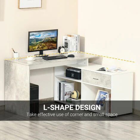 HOMCOM L-Shaped Computer Desk Home Office Table Corner Desk With Shelves Drawer 5 HOMCOM L-Shaped Computer Desk Home Office Table Corner Desk With Shelves Drawer - Image 5
