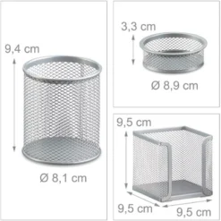 Relaxdays 3-Piece Metal Stationery Desk Organizer, Mesh, Note Box, Pen Holder And Paperclip Tray, Silver -Office Furniture Store 42505006 3