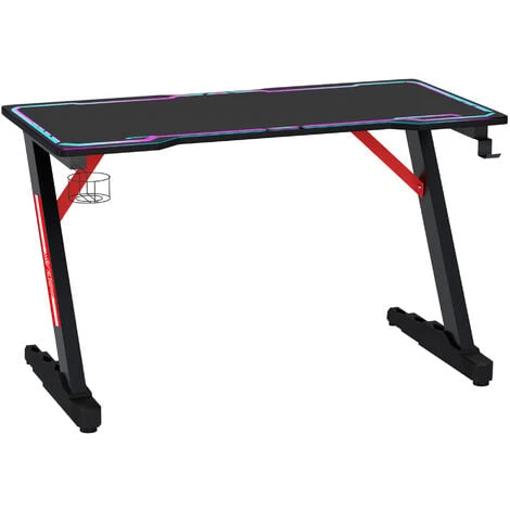 HOMCOM 1.2m Computer Gaming Desk LED Light W/ Cup Holder Headphone Hook E-Sport 1 HOMCOM 1.2m Computer Gaming Desk LED Light W/ Cup Holder Headphone Hook E-Sport