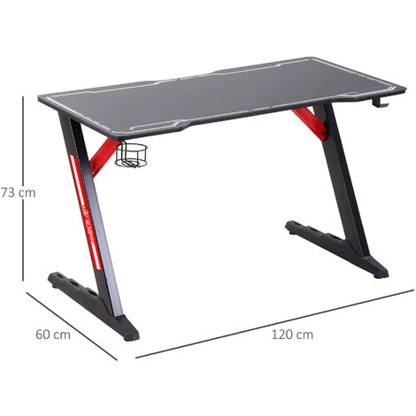 HOMCOM 1.2m Computer Gaming Desk LED Light W/ Cup Holder Headphone Hook E-Sport 2 HOMCOM 1.2m Computer Gaming Desk LED Light W/ Cup Holder Headphone Hook E-Sport - Image 2