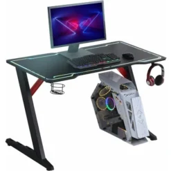 HOMCOM 1.2m Computer Gaming Desk LED Light W/ Cup Holder Headphone Hook E-Sport 7 HOMCOM 1.2m Computer Gaming Desk LED Light W/ Cup Holder Headphone Hook E-Sport -Office Furniture Store 42541490 3