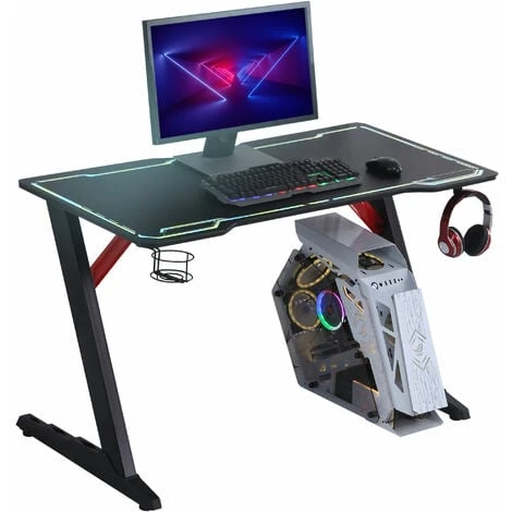 HOMCOM 1.2m Computer Gaming Desk LED Light W/ Cup Holder Headphone Hook E-Sport 3 HOMCOM 1.2m Computer Gaming Desk LED Light W/ Cup Holder Headphone Hook E-Sport - Image 3