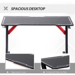 HOMCOM 1.2m Computer Gaming Desk LED Light W/ Cup Holder Headphone Hook E-Sport 8 HOMCOM 1.2m Computer Gaming Desk LED Light W/ Cup Holder Headphone Hook E-Sport -Office Furniture Store 42541490 4