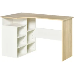 HOMCOM L-Shaped Corner Computer Desk Study Table W/ Storage Shelf For Home