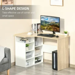 HOMCOM L-Shaped Corner Computer Desk Study Table W/ Storage Shelf For Home -Office Furniture Store 44903342 5