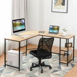 L-Shaped Corner Computer Desk Industrial PC Table Large Workstation With Storage