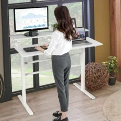 2-Tier Standing Desk Sit To Stand Workstation Ergonomic Computer Table White