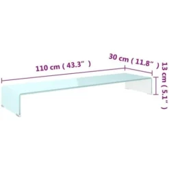 TV Stand/Monitor Riser Glass White 110x30x13 Cm VidaXL -Office Furniture Store 5055752 3