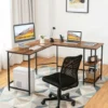 L-Shaped Desk W/ 2-Teir Storage Shelf Premium Metal Frame & Solid Footrest