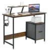 COSTWAY Computer Desk With Side Storage Drawer, Movable Monitor Stand And Hook, Industrial PC Laptop Table Writing Workstation, Home Office Bedroom Work Study Desk