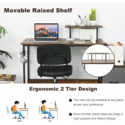 COSTWAY Computer Desk With Side Storage Drawer, Movable Monitor Stand And Hook, Industrial PC Laptop Table Writing Workstation, Home Office Bedroom Work Study Desk -Office Furniture Store 51037395 4