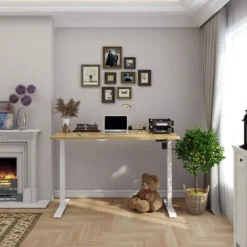 SANODESK Standing Desk Electric Height-Adjustable Desk With Anti-collision Protection, Memory Control And Soft Start/stop Function (White Frame+ 12060cm Maple Top) -Office Furniture Store 52063736 4