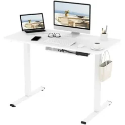 FLEXISPOT Electric Height Adjustable Standing Desk Sit Stand Desk Adjustable Desk Stand Up Desk With Memory Pannel-(White Frame+100cm White Top)