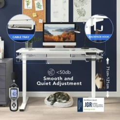 FLEXISPOT Electric Height Adjustable Standing Desk Sit Stand Desk Adjustable Desk Stand Up Desk With Memory Pannel-(White Frame+100cm White Top) -Office Furniture Store 52078321 3