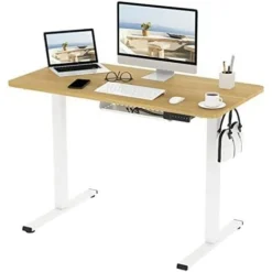 FLEXISPOT Electric Height Adjustable Standing Desk Sit Stand Desk Adjustable Desk Stand Up Desk With Memory Pannel-(White Frame+100cm Maple Top)