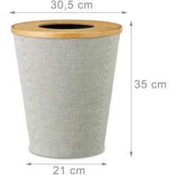 Relaxdays Bamboo Trash Can, Round Waste Bin With Insert And Magnetic Lids, 35 Cm Tall, Natural/Grey -Office Furniture Store 52223050 3
