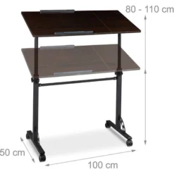 Relaxdays XXL Laptop Table Height Adjustable, 110 X 100 X 50 Cm, Wood, Mobile Lecturn, Wheels With Brakes, Notebooks, Projecters, Laptops, 2 Surfaces, Ebony Black -Office Furniture Store 52224343 3