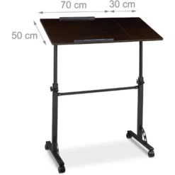 Relaxdays XXL Laptop Table Height Adjustable, 110 X 100 X 50 Cm, Wood, Mobile Lecturn, Wheels With Brakes, Notebooks, Projecters, Laptops, 2 Surfaces, Ebony Black -Office Furniture Store 52224343 4
