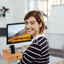 Relaxdays Bamboo Display Stand, Screen Riser With 2 Drawers And Compartments, Desk Organiser, HWD 12x56x27cm, Natural -Office Furniture Store 52227372 3