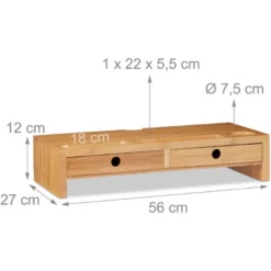 Relaxdays Bamboo Display Stand, Screen Riser With 2 Drawers And Compartments, Desk Organiser, HWD 12x56x27cm, Natural -Office Furniture Store 52227372 4