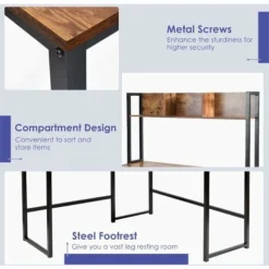 COSTWAY L-Shaped Computer Desk, Industrial Large 2-Person Corner Writing Workstation PC Laptop Table With Storage Bookshelf, Home Office Work Study Gaming Desk (Rustic Brown) 8 COSTWAY L-Shaped Computer Desk, Industrial Large 2-Person Corner Writing Workstation PC Laptop Table With Storage Bookshelf, Home Office Work Study Gaming Desk (Rustic Brown) -Office Furniture Store 52786815 4