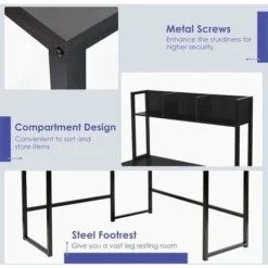 COSTWAY L-Shaped Computer Desk, Industrial Large 2-Person Corner Writing Workstation PC Laptop Table With Storage Bookshelf, Home Office Work Study Gaming Desk (Black) -Office Furniture Store 52786816 4