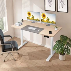 Height Adjustable Electric Standing Desk Office Computer Desk Stand Up Desk For Home Office With Memory Smart Pannel,140 Cm,Beige -Office Furniture Store 53297781 5