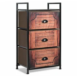 3 Drawer Fabric Dresser Storage Tower W/ Sturdy Steel Frame Bedroom Closet Living Room