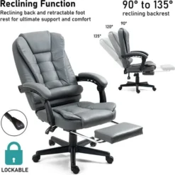2 Point Massage Office Chair For Home Office, Computer Desk Chairs Executive Chair With Footrest 130° Reclining Extra Padded Adjustable Height Heavy Duty 360° Tilt Function & Remote -Office Furniture Store 53776167 3