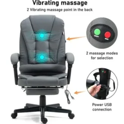 2 Point Massage Office Chair For Home Office, Computer Desk Chairs Executive Chair With Footrest 130° Reclining Extra Padded Adjustable Height Heavy Duty 360° Tilt Function & Remote -Office Furniture Store 53776167 4