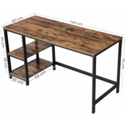 Songmics VASAGLE Computer Desk, Writing Desk With 2 Shelves On Left Or Right, Work Table For Office Living Room, Steel Frame, Industrial, Rustic Brown And Black LWD55X -Office Furniture Store 54155230 5