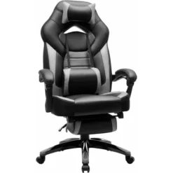 SONGMICS Gaming Chair, Office Racing Chair With Footrest, Ergonomic Design, Adjustable Headrest, Lumbar Support, 150 Kg Weight Capacity, Black And Grey OBG77BGUK