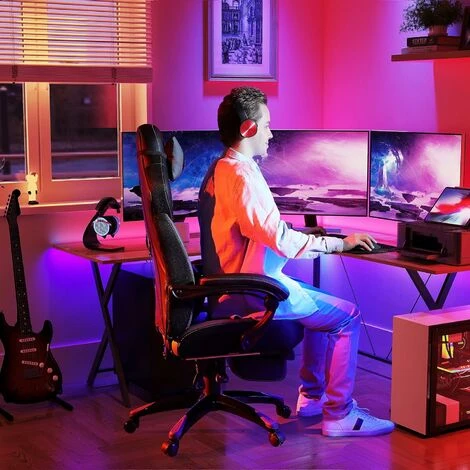 SONGMICS Gaming Chair, Office Racing Chair With Footrest, Ergonomic Design, Adjustable Headrest, Lumbar Support, 150 Kg Weight Capacity, Black And Grey OBG77BGUK 2 SONGMICS Gaming Chair, Office Racing Chair With Footrest, Ergonomic Design, Adjustable Headrest, Lumbar Support, 150 Kg Weight Capacity, Black And Grey OBG77BGUK - Image 2