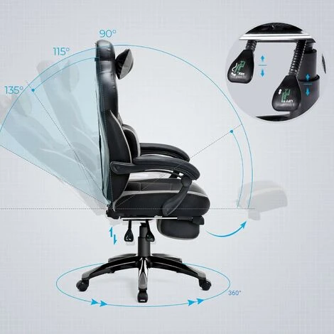 SONGMICS Gaming Chair, Office Racing Chair With Footrest, Ergonomic Design, Adjustable Headrest, Lumbar Support, 150 Kg Weight Capacity, Black And Grey OBG77BGUK 4 SONGMICS Gaming Chair, Office Racing Chair With Footrest, Ergonomic Design, Adjustable Headrest, Lumbar Support, 150 Kg Weight Capacity, Black And Grey OBG77BGUK - Image 4